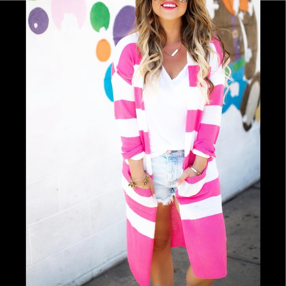 White&Pink striped cardigan